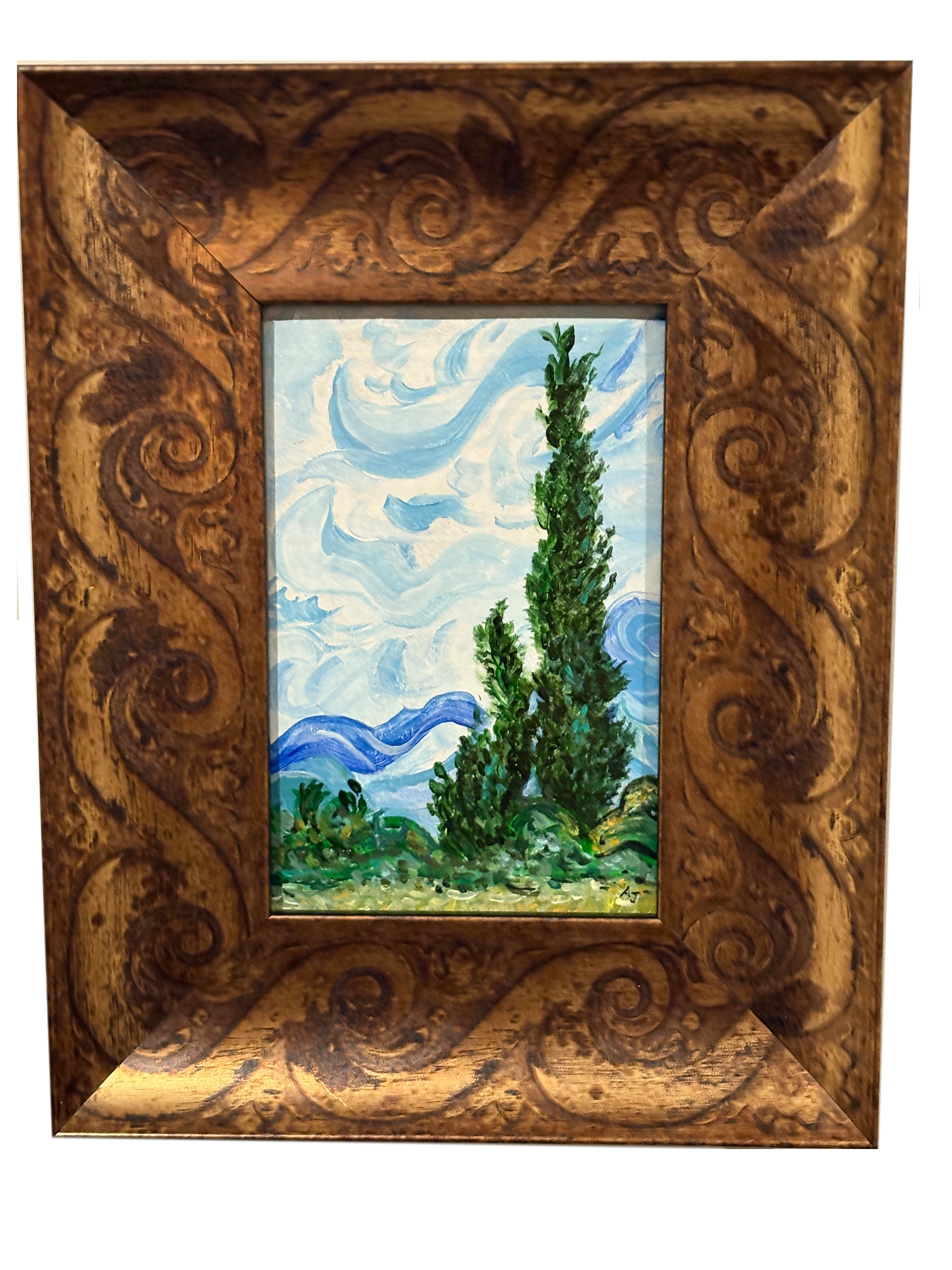 Cypresses (Cropped Study) - After Vincent Van Gogh Hand Painted Acrylic Painting