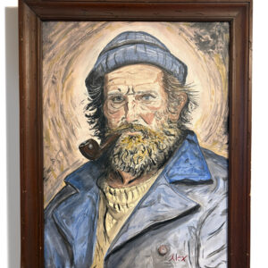 The Pipe Smoker - Hand Painted Acrylic Painting by Alex Johnson - Fine Art by AJ - Framed in Wood Frame-natural light